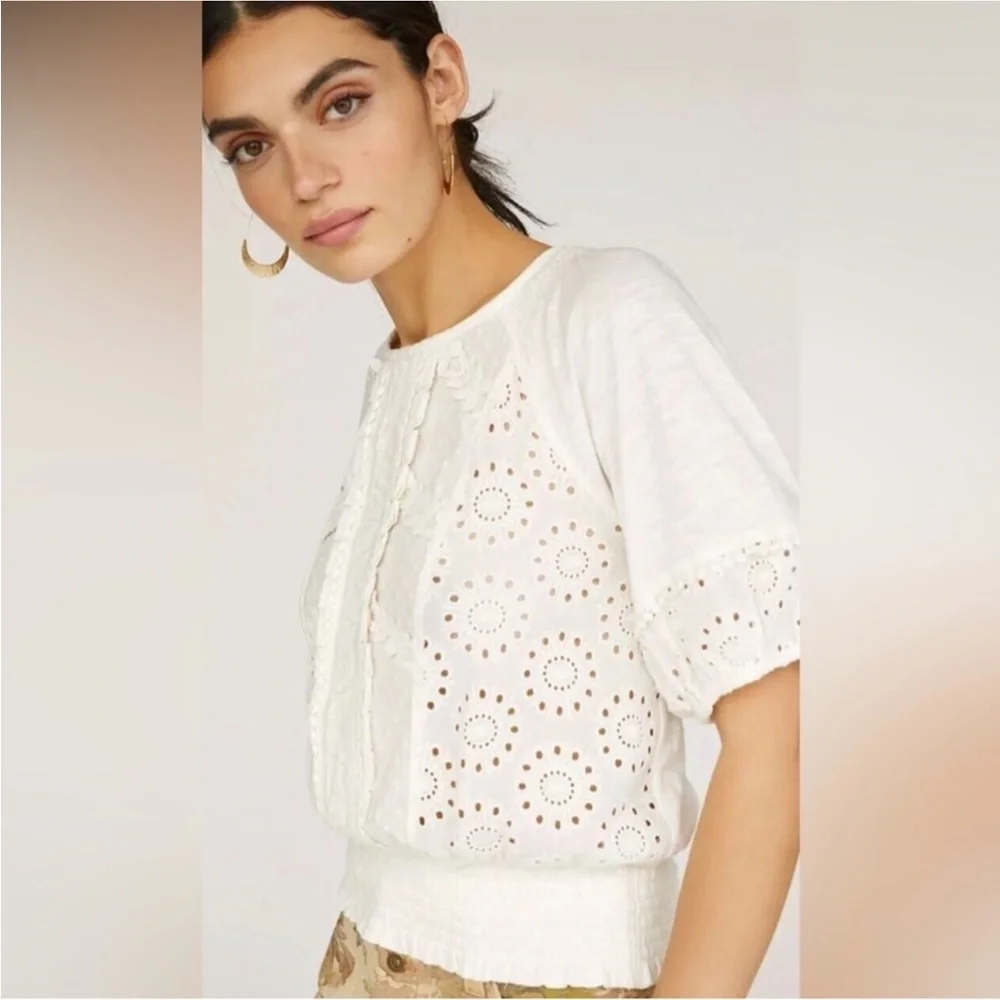 Anthropologie Porridge White Puff Sleeve Blouse